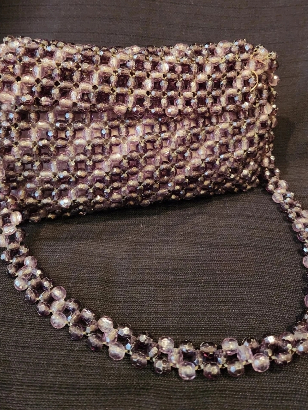 Vintage 1960s Beaded Shoulder Bag Smoky Gray Purple Hong Kong MCM Flower Power